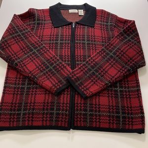 Classic Elements Plaid Zippered Sweater Size L